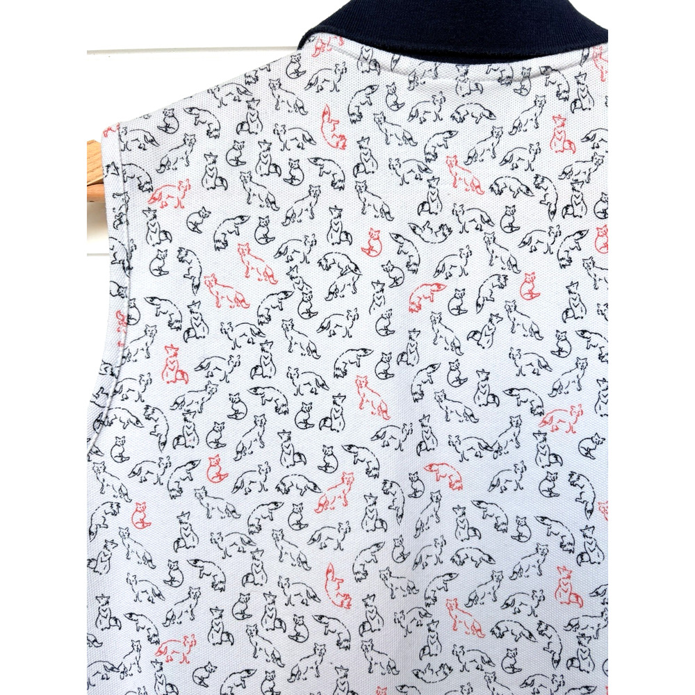 Ariat Sleeveless Polo Shirt Fox Print Cotton Blend White Navy Equestrian Golf L - Picture 6 of 10